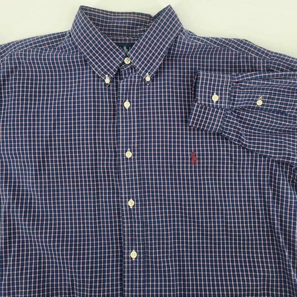Ralph Lauren Yarmouth Mens Navy pink Check Button Down Shirt 17 34/35 X Large